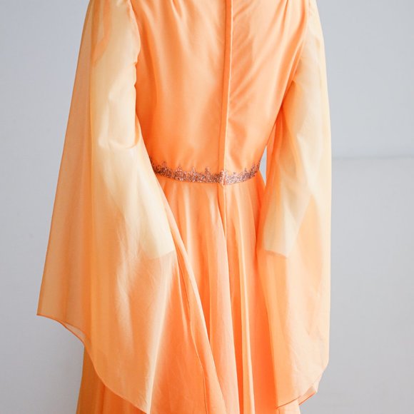 Vintage Empire Waist Beaded Wizard Sleeve Gown - Picture 8 of 10